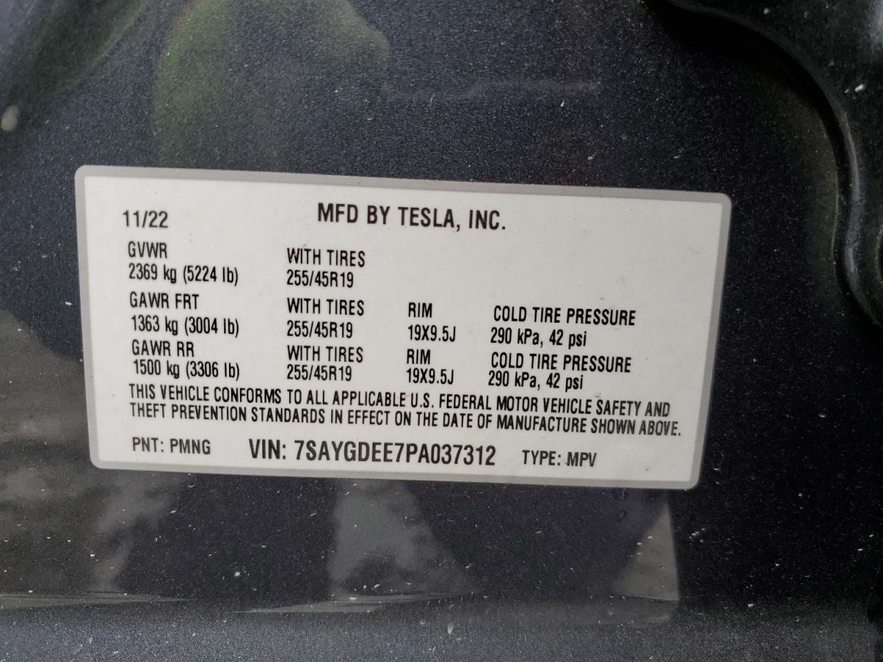 2023 Tesla Model Y VIN: 7SAYGDEE7PA037312 Lot: 74132164