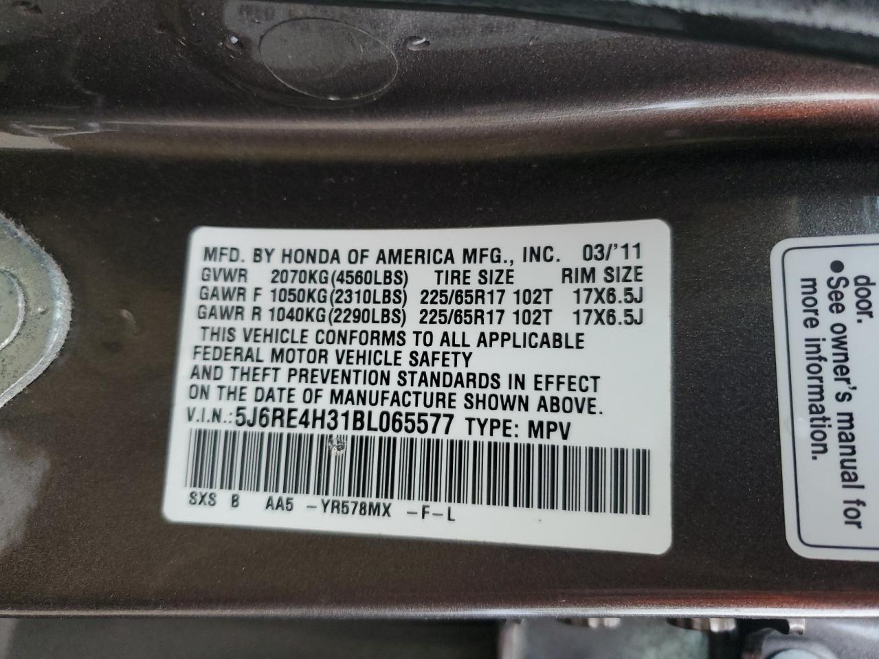 2011 Honda Cr-V Lx VIN: 5J6RE4H31BL065577 Lot: 77901114