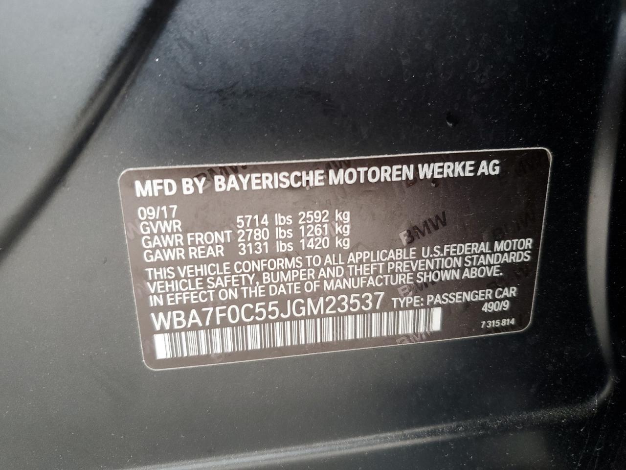 VIN WBA7F0C55JGM23537 2018 BMW 7 SERIES no.12