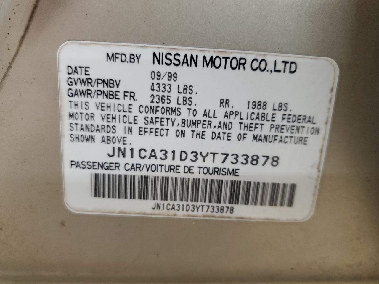 JN1CA31D3YT733878 2000 Nissan Maxima Gle