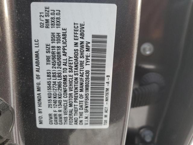 5FNYF5H51MB028430 Honda Pilot EXL 13