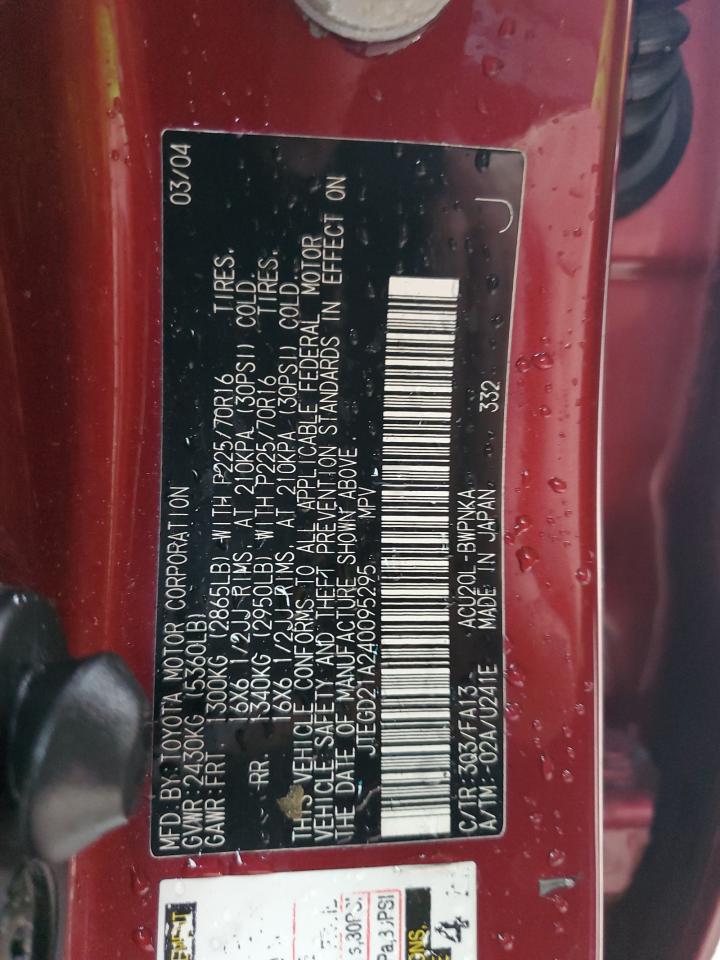 2004 Toyota Highlander VIN: JTEGD21A240095295 Lot: 74553264