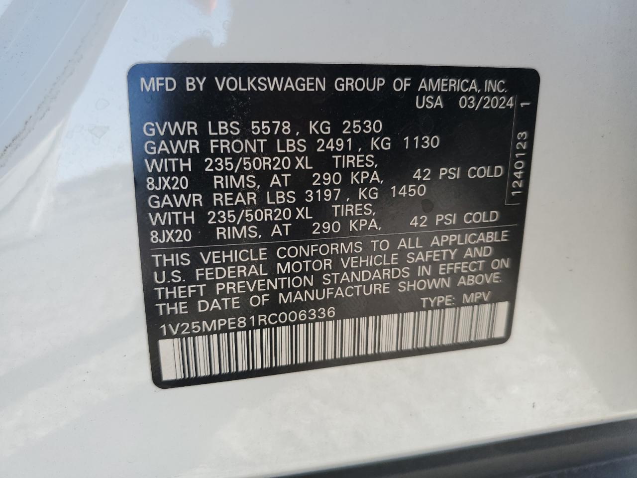 2024 Volkswagen Id.4 S VIN: 1V25MPE81RC006336 Lot: 77867594