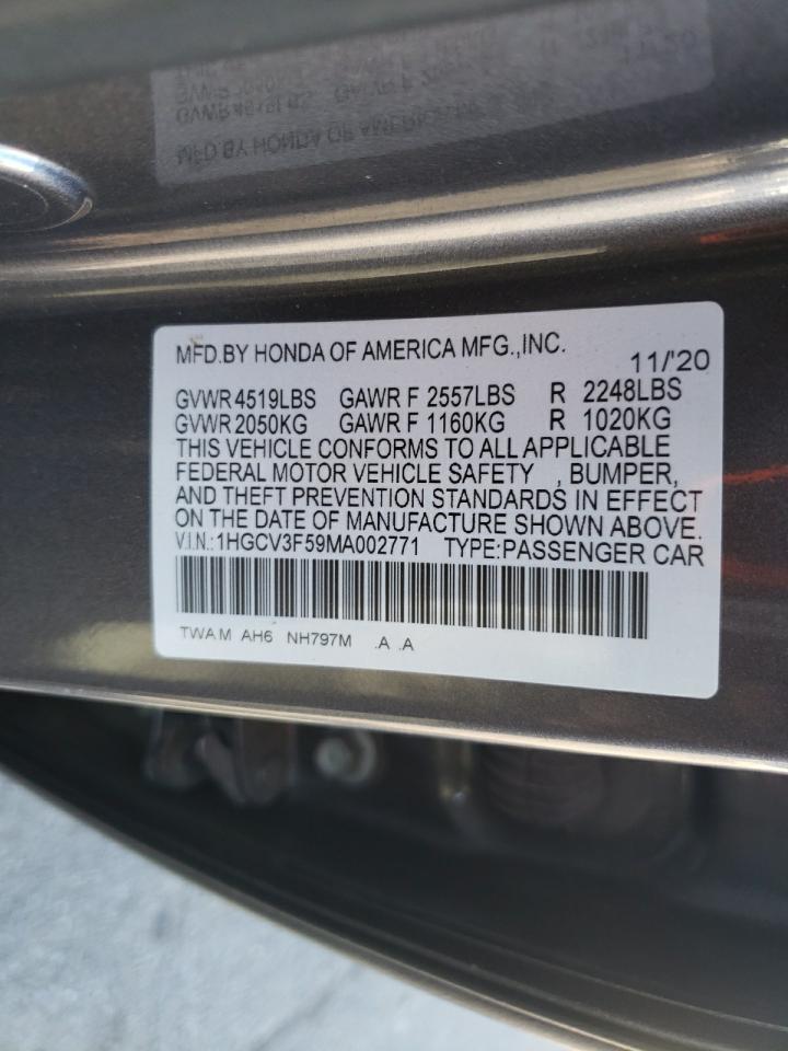 2021 Honda Accord Hybrid Exl VIN: 1HGCV3F59MA002771 Lot: 75311894