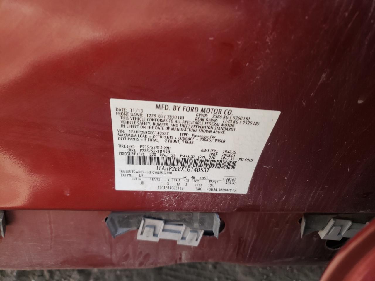 2014 Ford Taurus Sel VIN: 1FAHP2E8XEG140537 Lot: 77328484