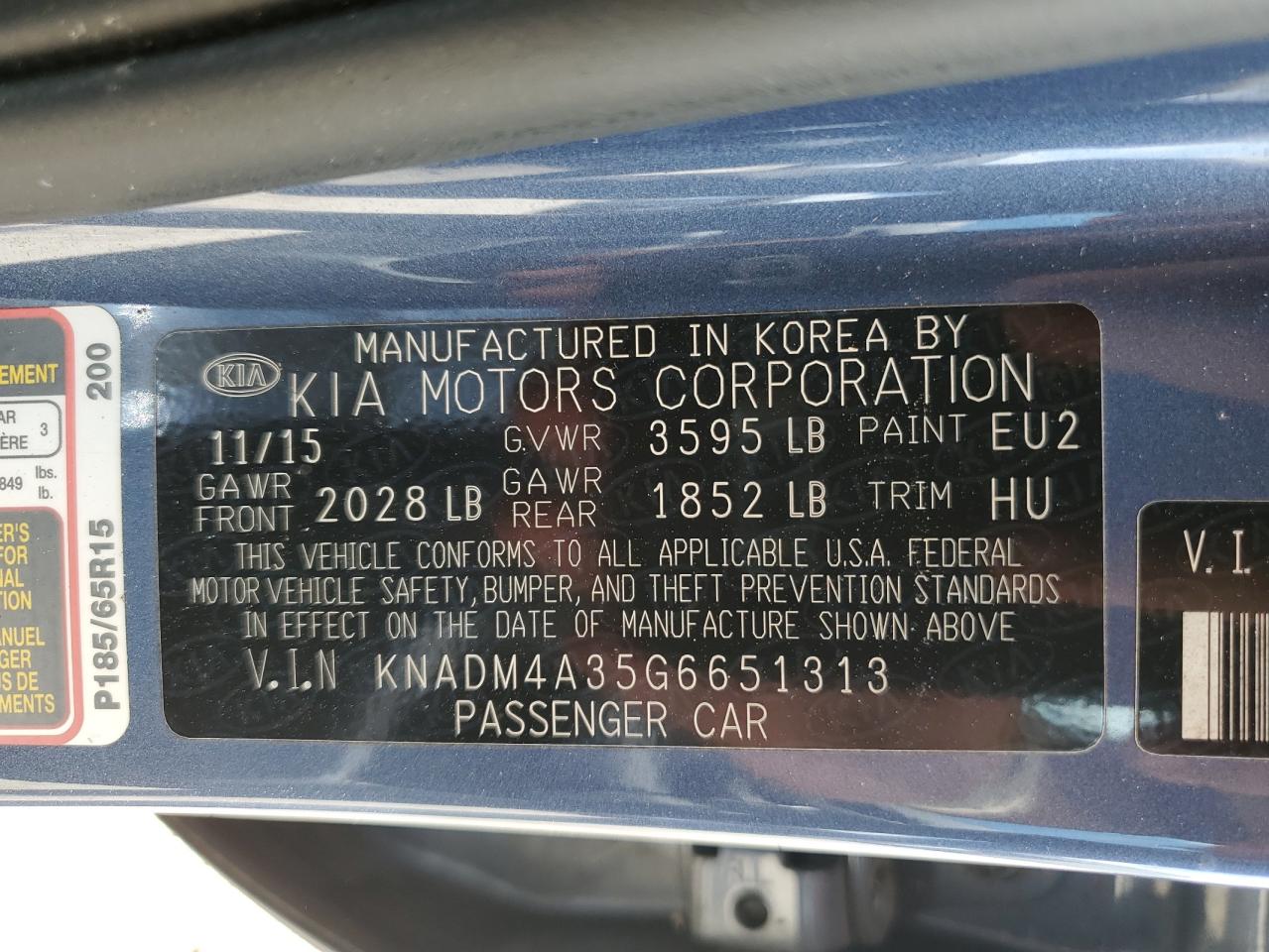 2016 Kia Rio Lx VIN: KNADM4A35G6651313 Lot: 74842724