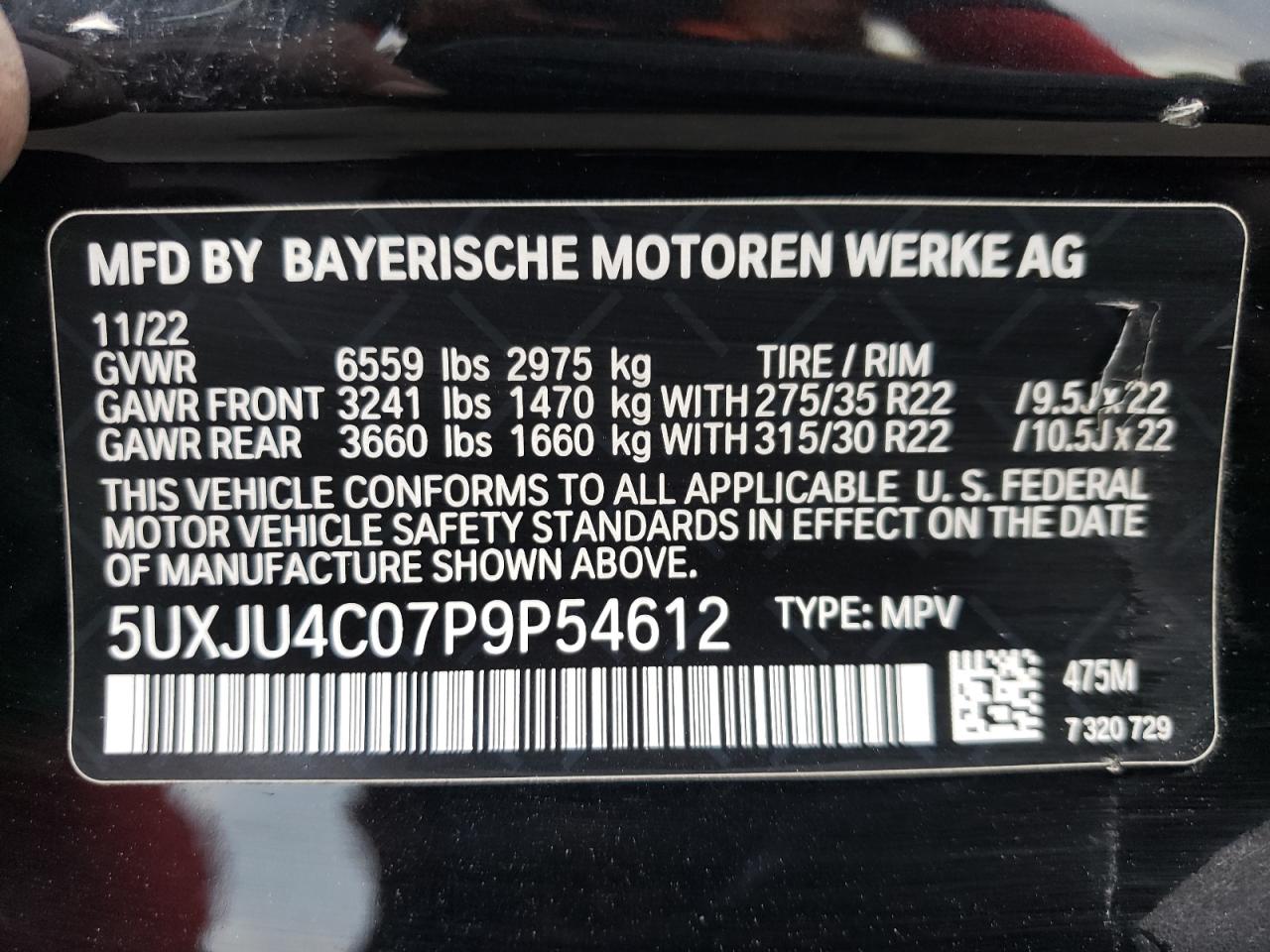 2023 BMW X5 M50I VIN: 5UXJU4C07P9P54612 Lot: 74979184