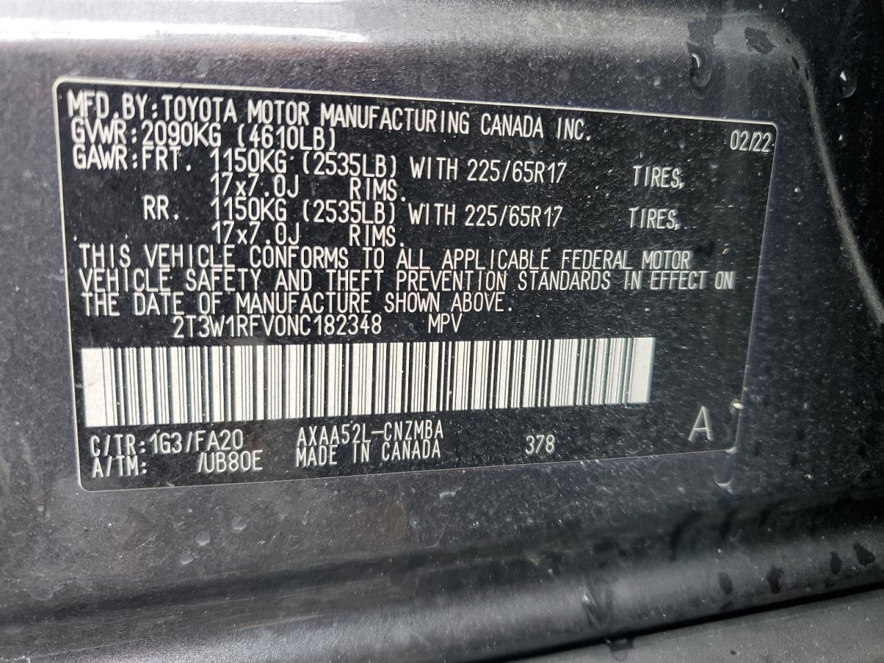 2T3W1RFV0NC182348 2022 Toyota Rav4 Xle