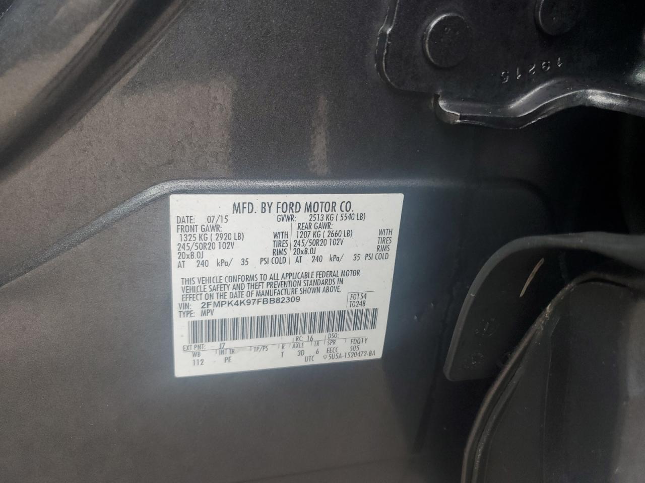 2FMPK4K97FBB82309 2015 Ford Edge Titanium