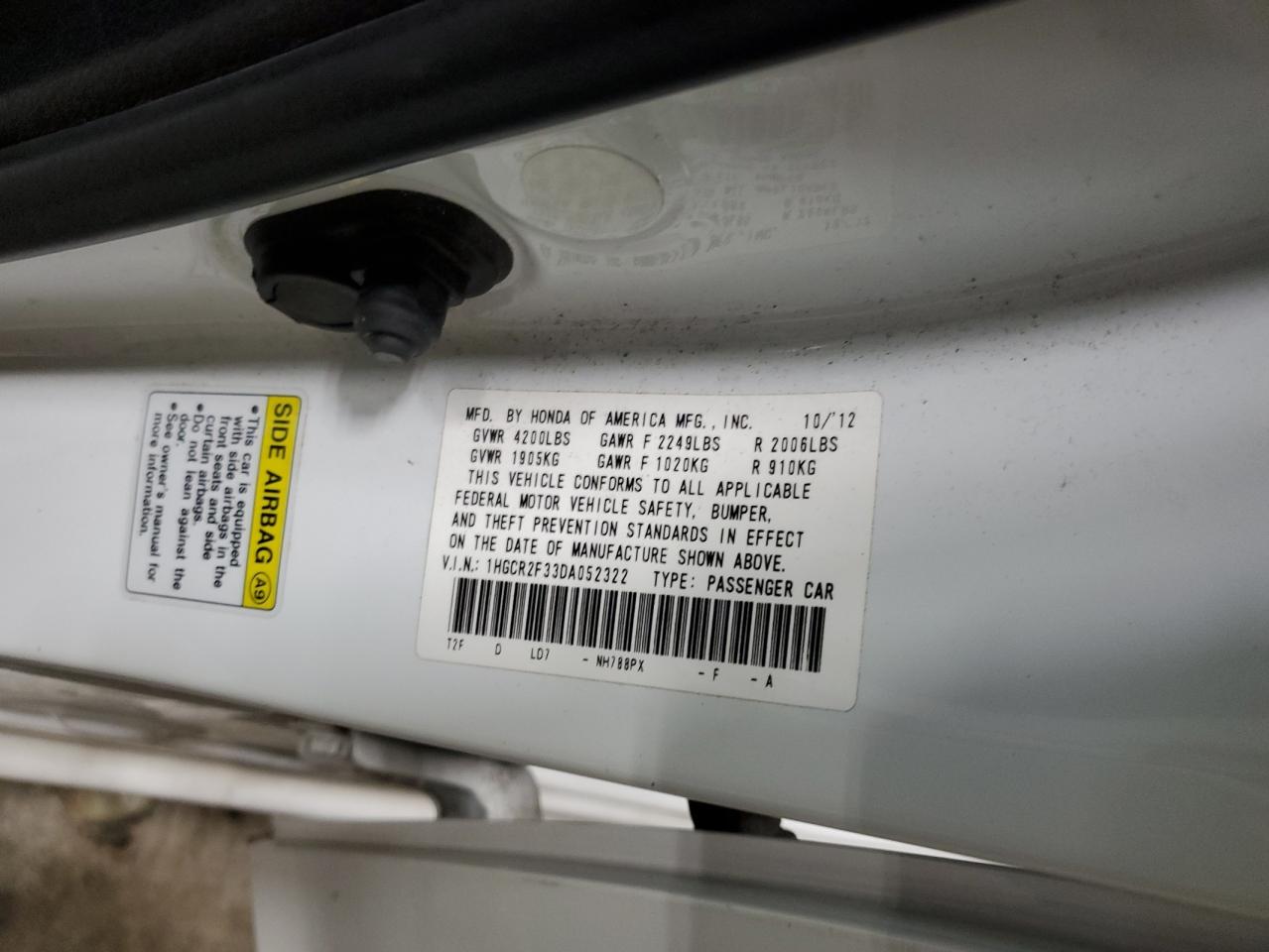 1HGCR2F33DA052322 2013 Honda Accord Lx