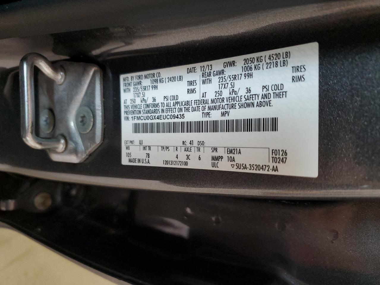 1FMCU0GX4EUC09435 2014 Ford Escape Se