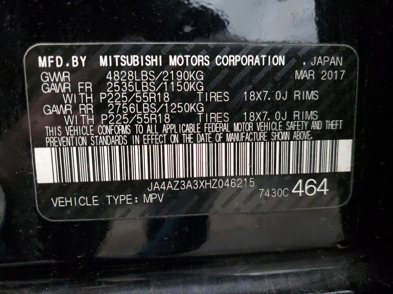 2017 Mitsubishi Outlander Se VIN: JA4AZ3A3XHZ046215 Lot: 77124534