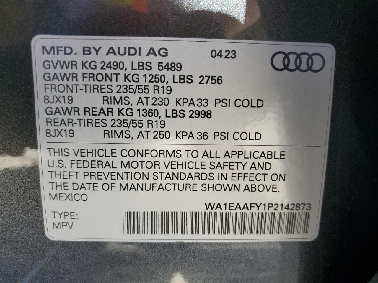 2023 Audi Q5 Premium Plus 45 VIN: WA1EAAFY1P2142873 Lot: 76484344