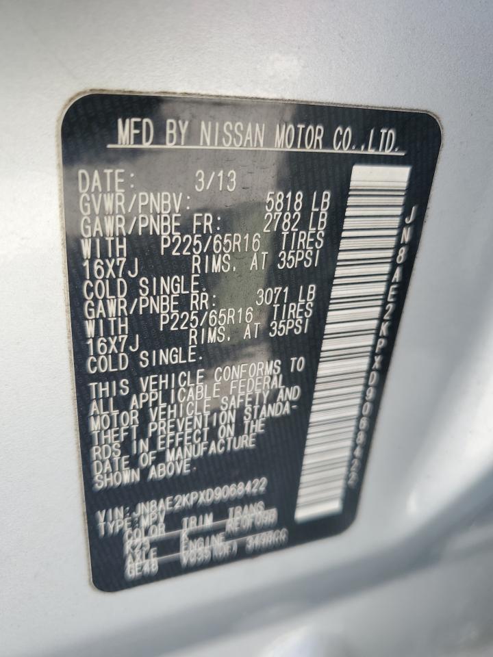 2013 Nissan Quest S VIN: JN8AE2KPXD9068422 Lot: 77075434