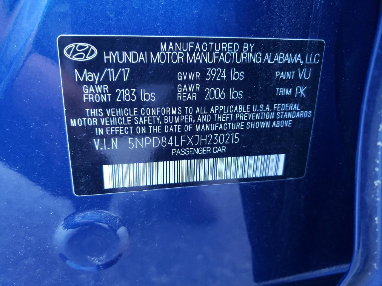 5NPD84LFXJH230215 2018 Hyundai Elantra Sel