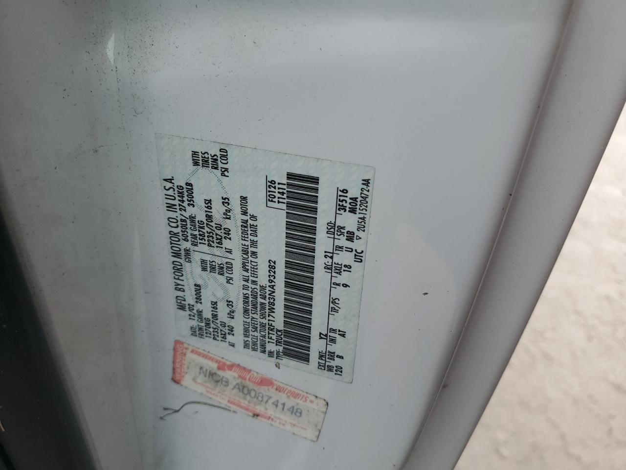 2003 Ford F150 VIN: 1FTRF17W83NA93282 Lot: 76701204