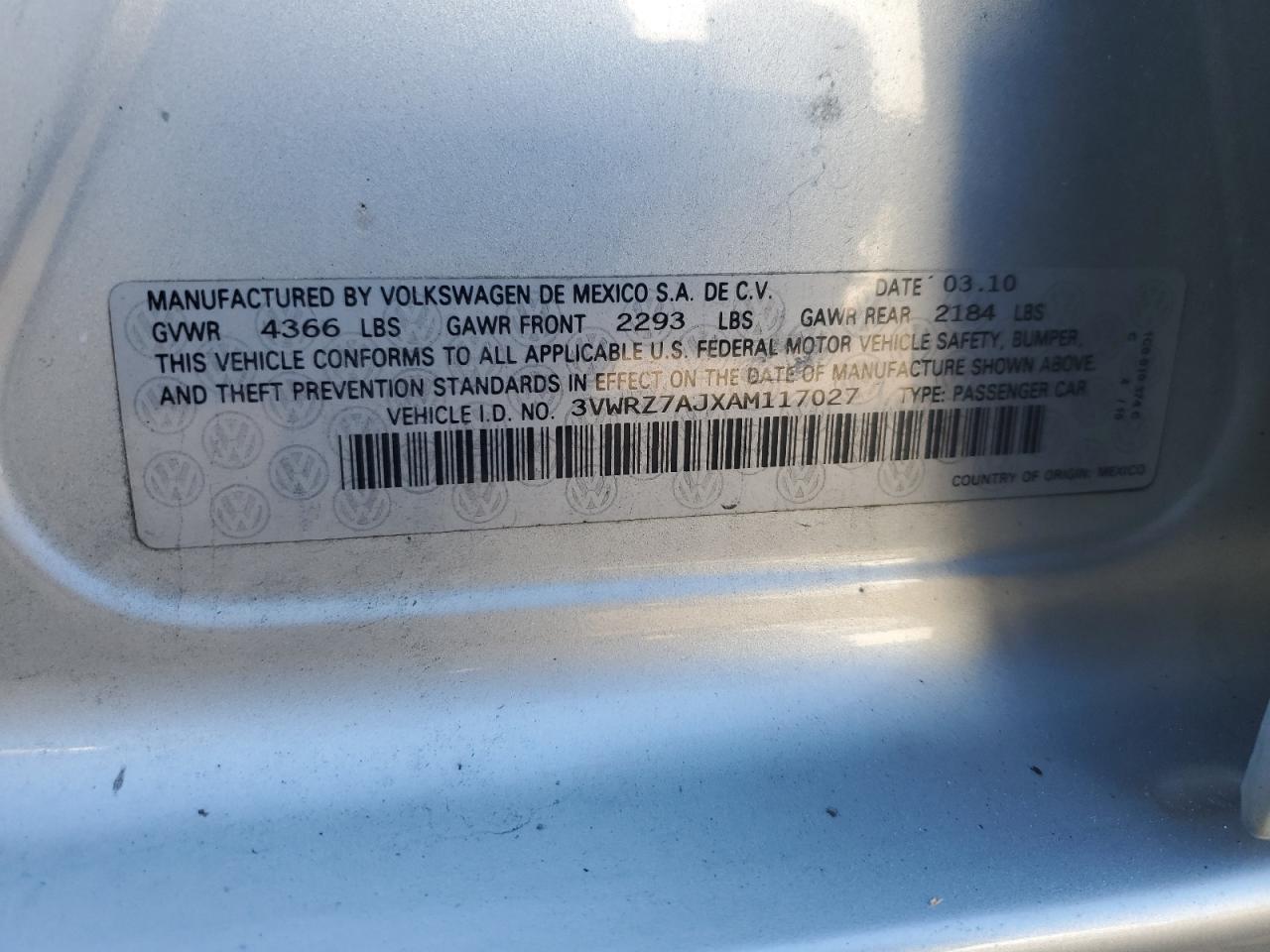 2010 Volkswagen Jetta Se VIN: 3VWRZ7AJXAM117027 Lot: 74814884