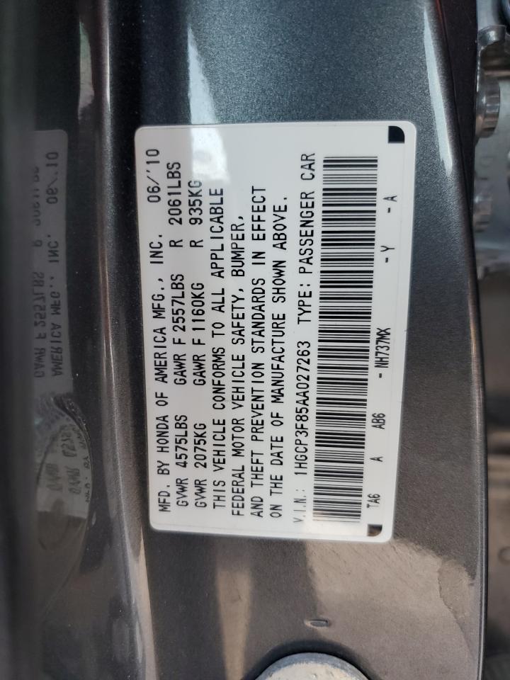 2010 Honda Accord Exl VIN: 1HGCP3F85AA027263 Lot: 76493864