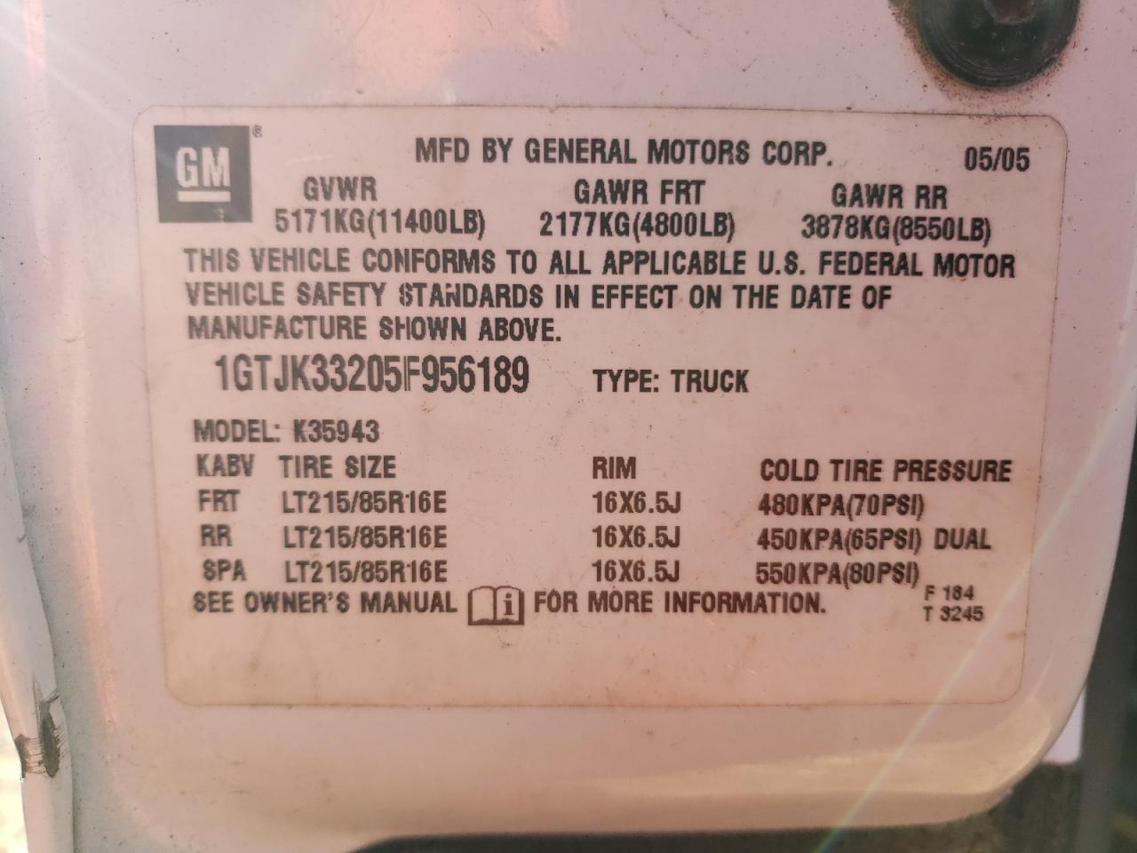 1GTJK33205F956189 2005 GMC New Sierra K3500