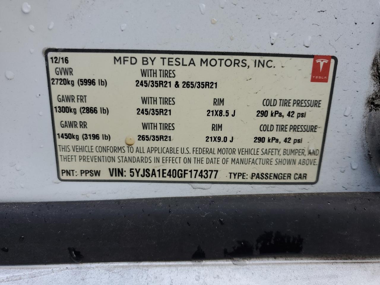 5YJSA1E40GF174377 2016 Tesla Model S