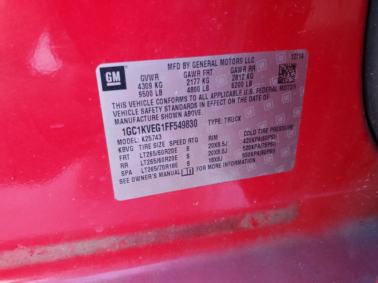 2015 Chevrolet Silverado K2500 Heavy Duty Lt VIN: 1GC1KVEG1FF549830 Lot: 76113154