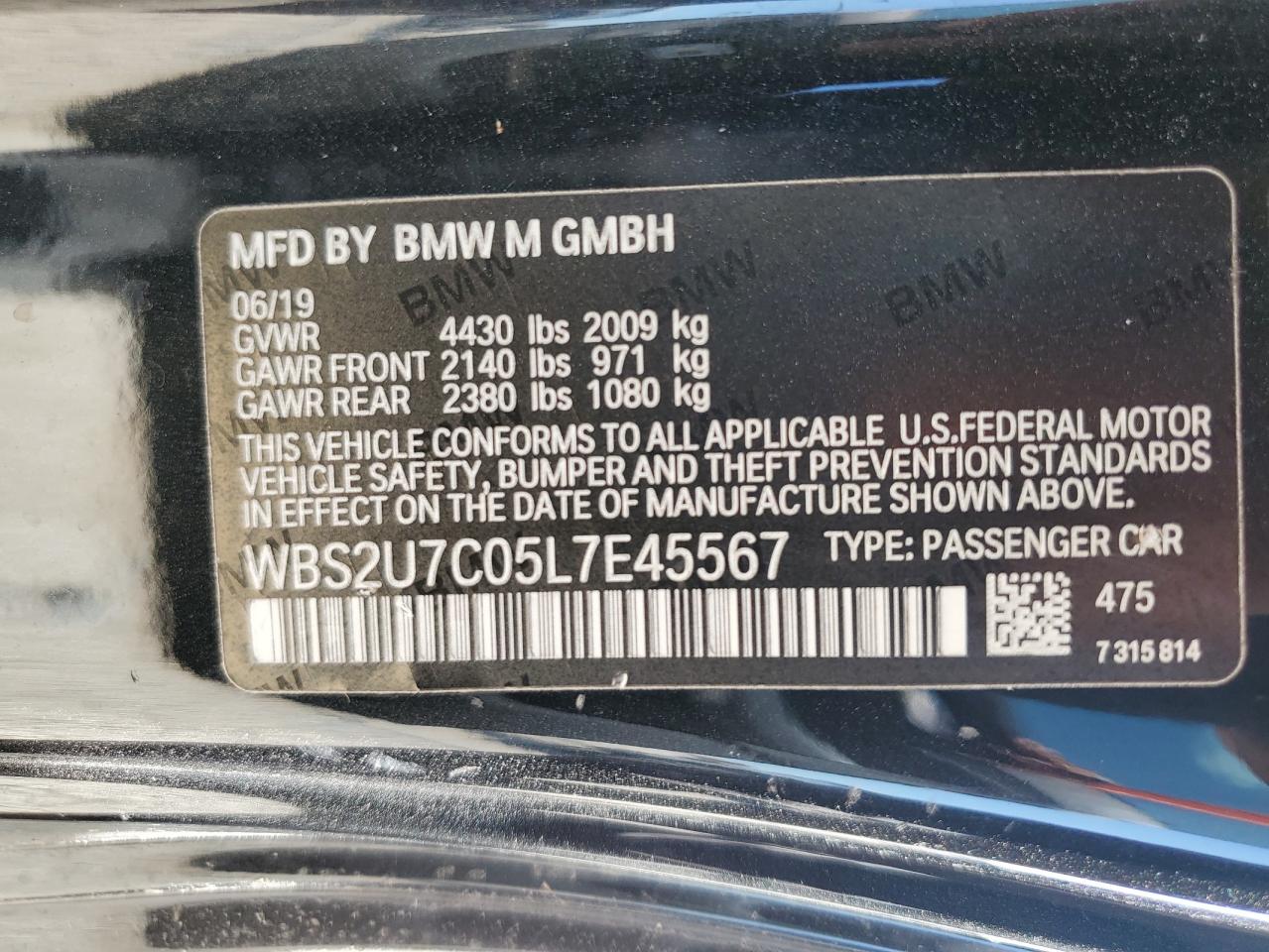 2020 BMW M2 Competition VIN: WBS2U7C05L7E45567 Lot: 75165534