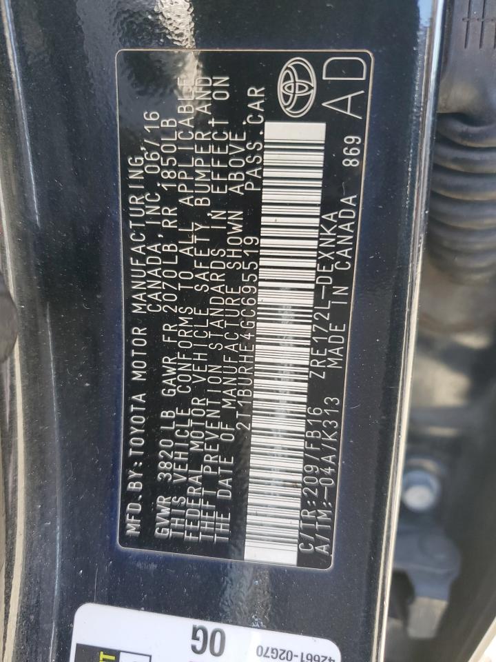 2016 Toyota Corolla L VIN: 2T1BURHE4GC695519 Lot: 77046544