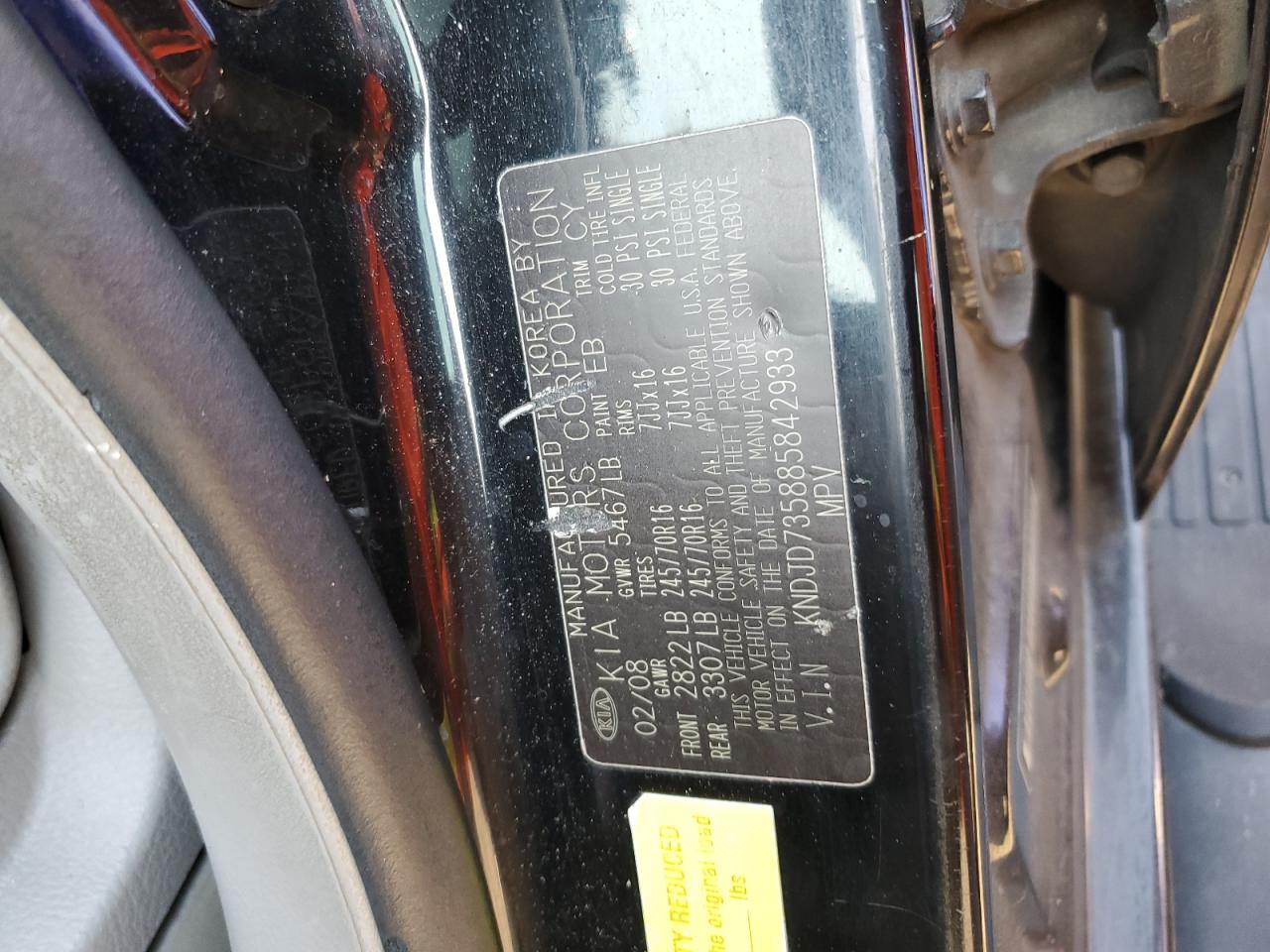 KNDJD735885842933 2008 Kia Sorento Ex