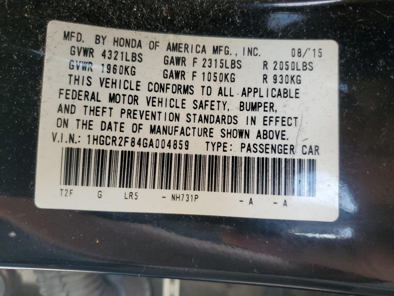 1HGCR2F84GA004859 2016 Honda Accord Exl