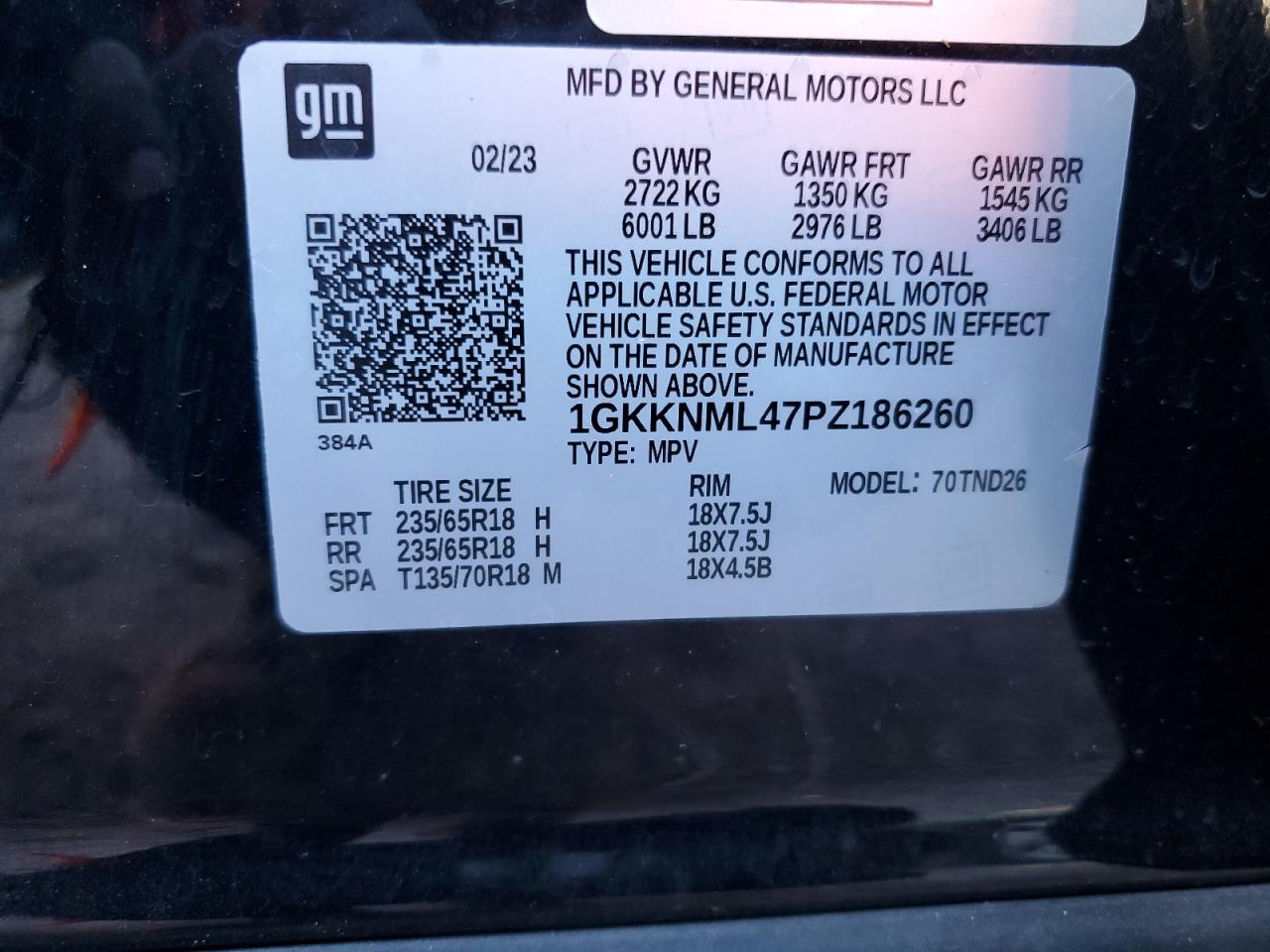 1GKKNML47PZ186260 2023 GMC Acadia Slt