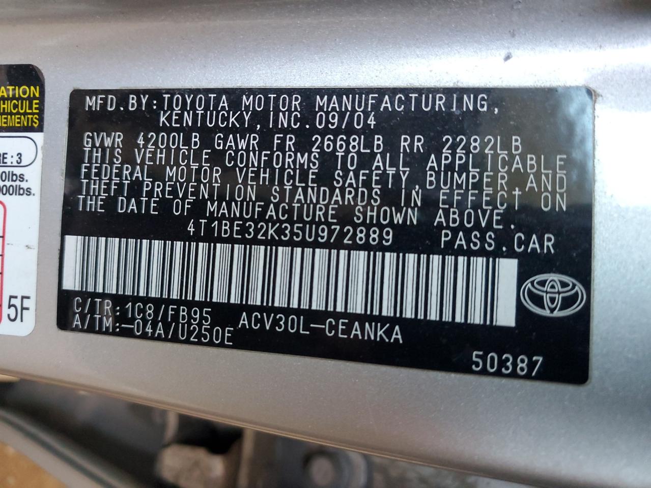 4T1BE32K35U972889 2005 Toyota Camry Le