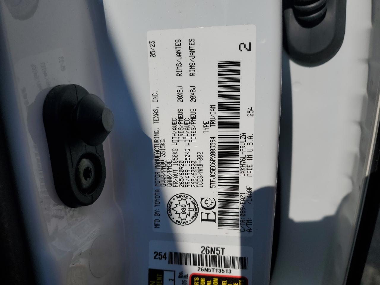 2023 Toyota Tundra Crewmax Limited VIN: 5TFJC5EC6PX003594 Lot: 74542504