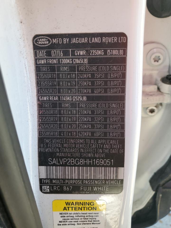 2017 Land Rover Range Rover Evoque Se VIN: SALVP2BG8HH169051 Lot: 76005414