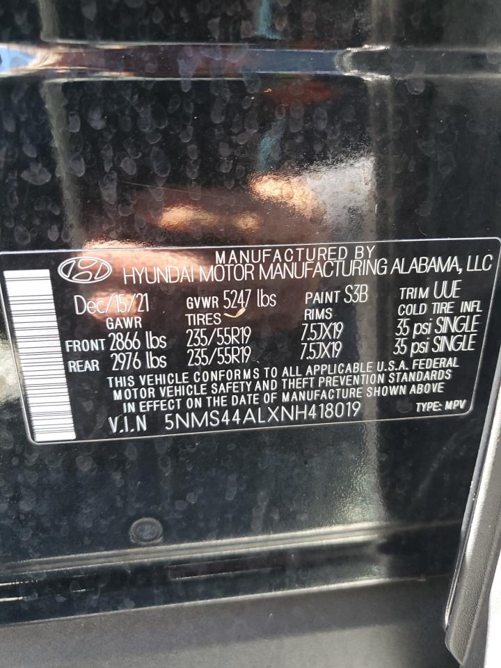 2022 Hyundai Santa Fe Limited VIN: 5NMS44ALXNH418019 Lot: 75079074