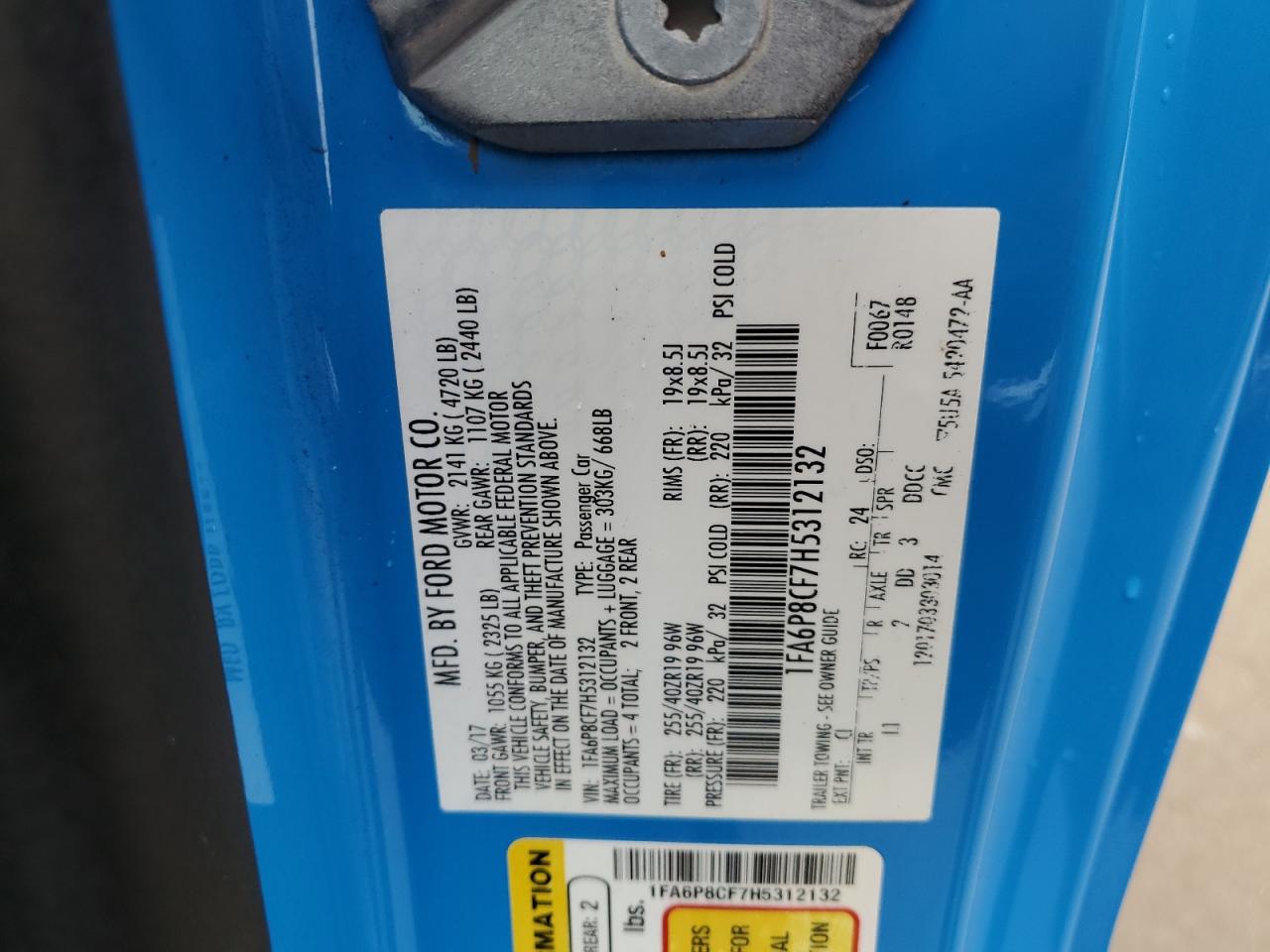 2017 Ford Mustang Gt VIN: 1FA6P8CF7H5312132 Lot: 74479614