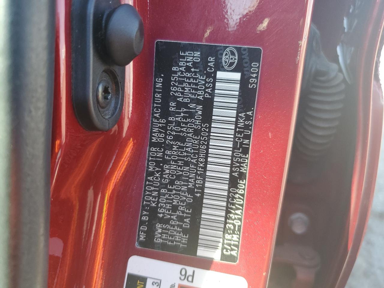 4T1BF1FK8HU625025 2017 Toyota Camry Le