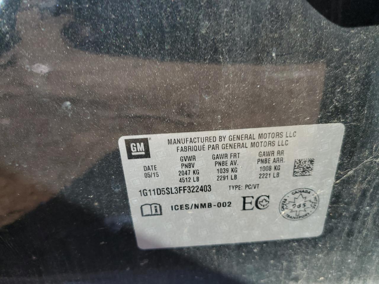 1G11D5SL3FF322403 2015 CHEVROLET MALIBU - Image 12