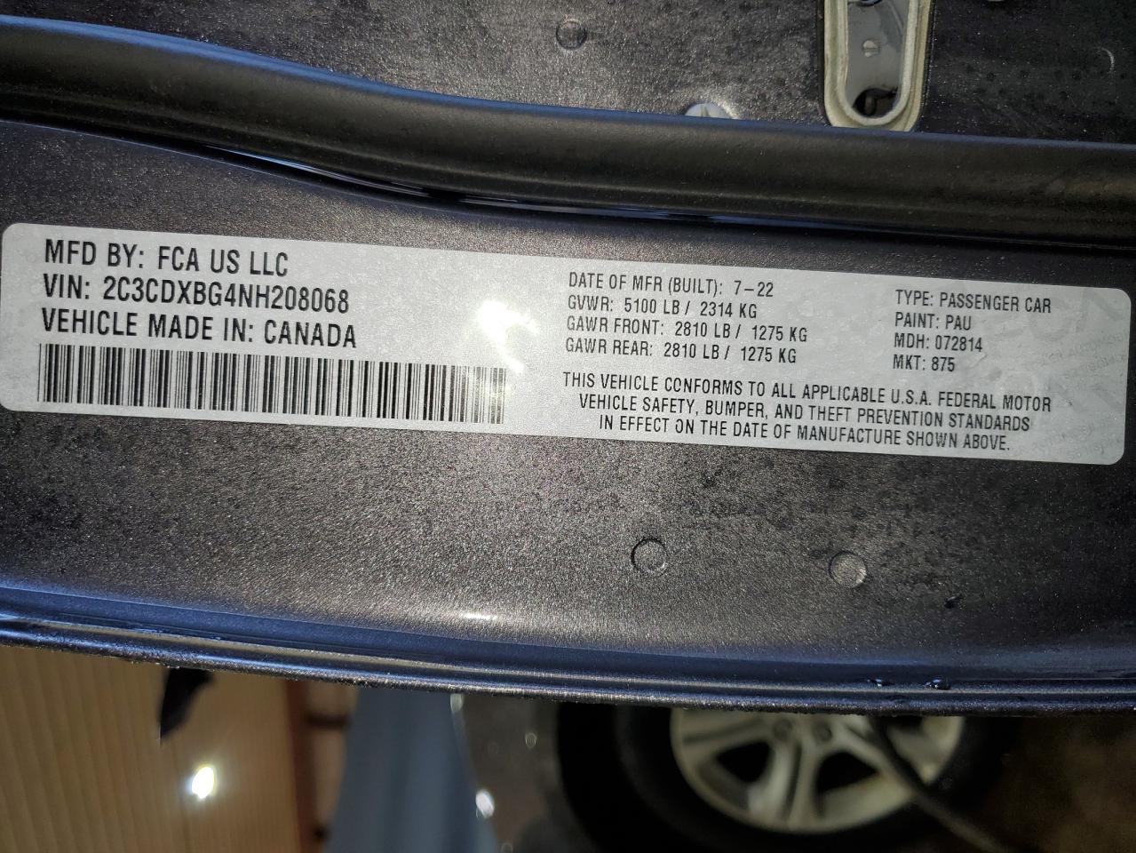 VIN 2C3CDXBG4NH208068 2022 DODGE CHARGER no.13