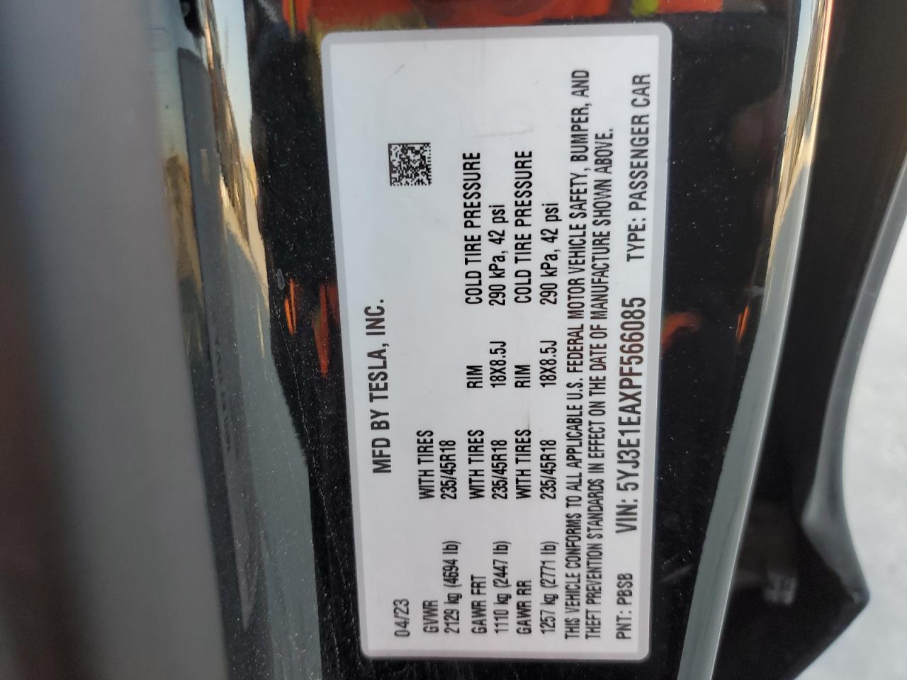 5YJ3E1EAXPF566085 2023 Tesla Model 3