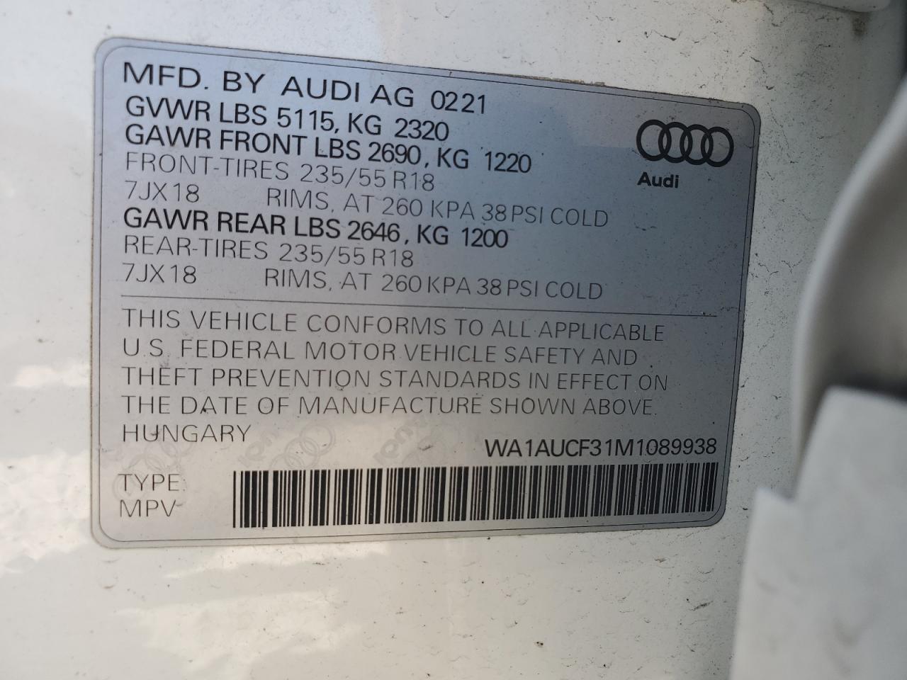 2021 Audi Q3 Premium 40 VIN: WA1AUCF31M1089938 Lot: 73168644