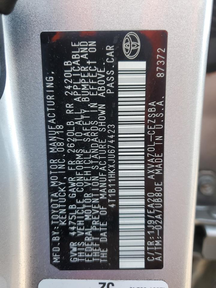 4T1B11HKXJU674423 2018 Toyota Camry L