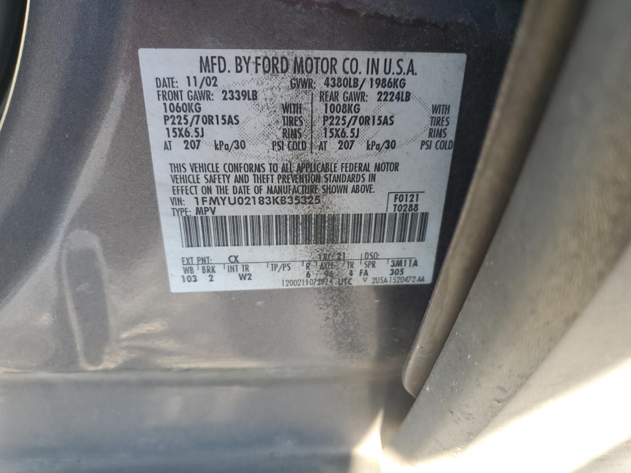 2003 Ford Escape Xls VIN: 1FMYU02183KB35325 Lot: 75945584