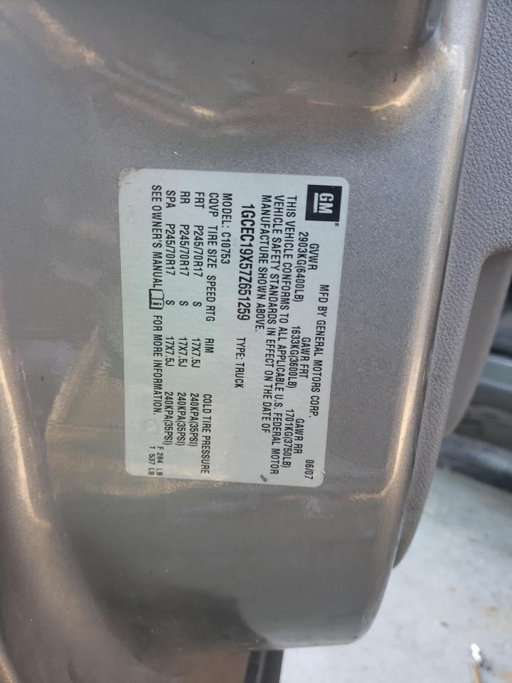 2007 Chevrolet Silverado C1500 Classic VIN: 1GCEC19X57Z651259 Lot: 76737114