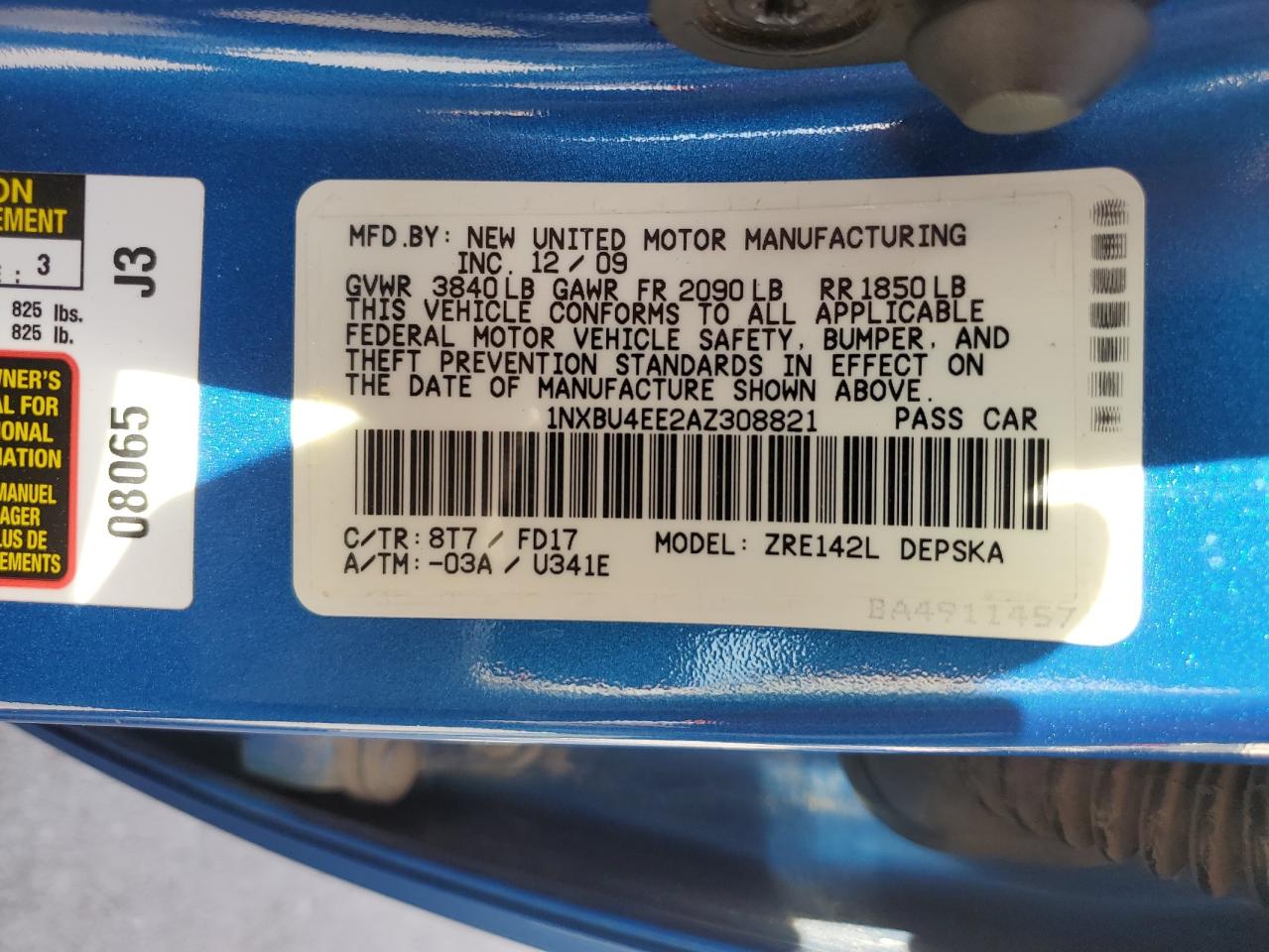 2010 Toyota Corolla Base VIN: 1NXBU4EE2AZ308821 Lot: 74233704