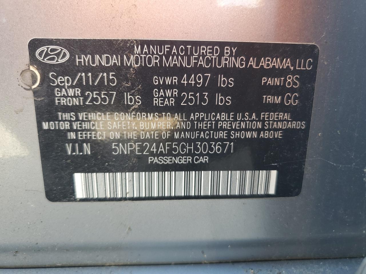 5NPE24AF5GH303671 2016 Hyundai Sonata Se