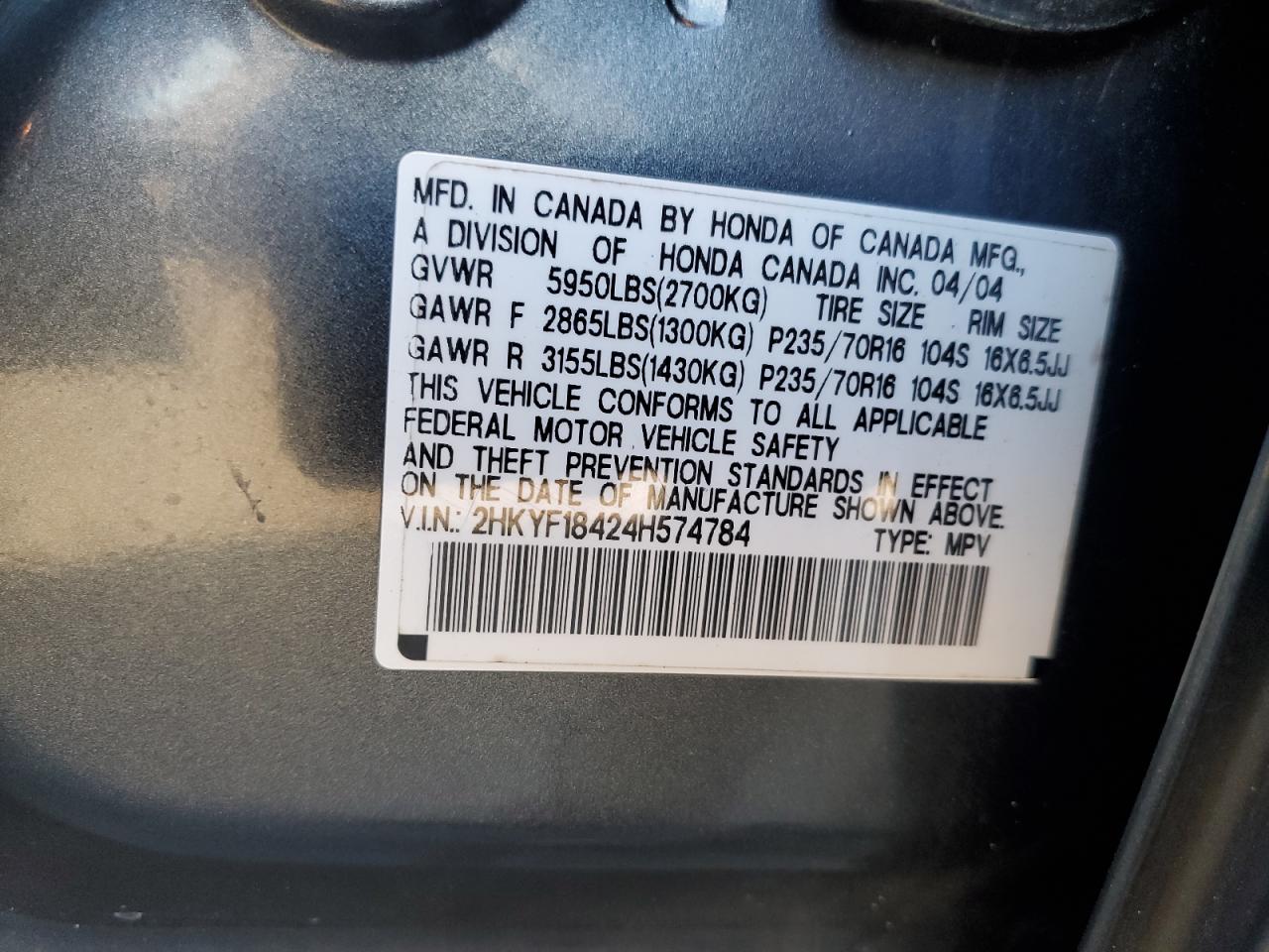 2HKYF18424H574784 2004 Honda Pilot Ex