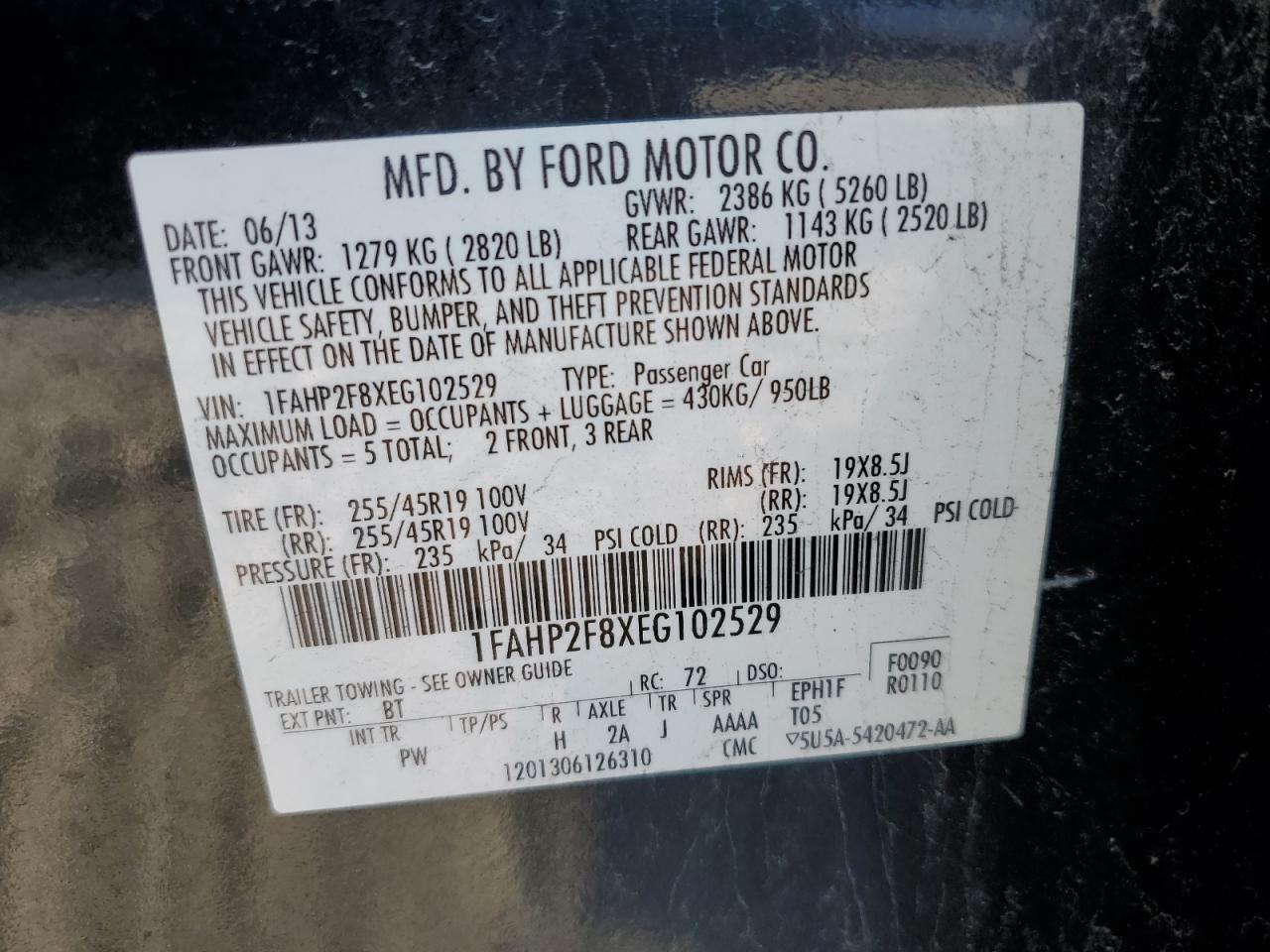 2014 Ford Taurus Limited VIN: 1FAHP2F8XEG102529 Lot: 77170894