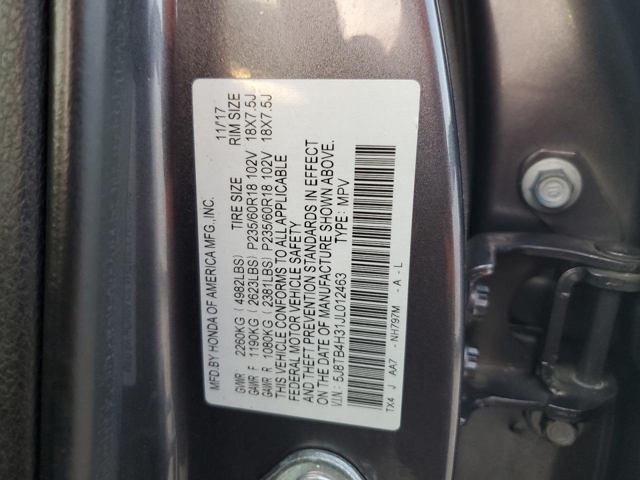 5J8TB4H31JL012463 2018 Acura Rdx