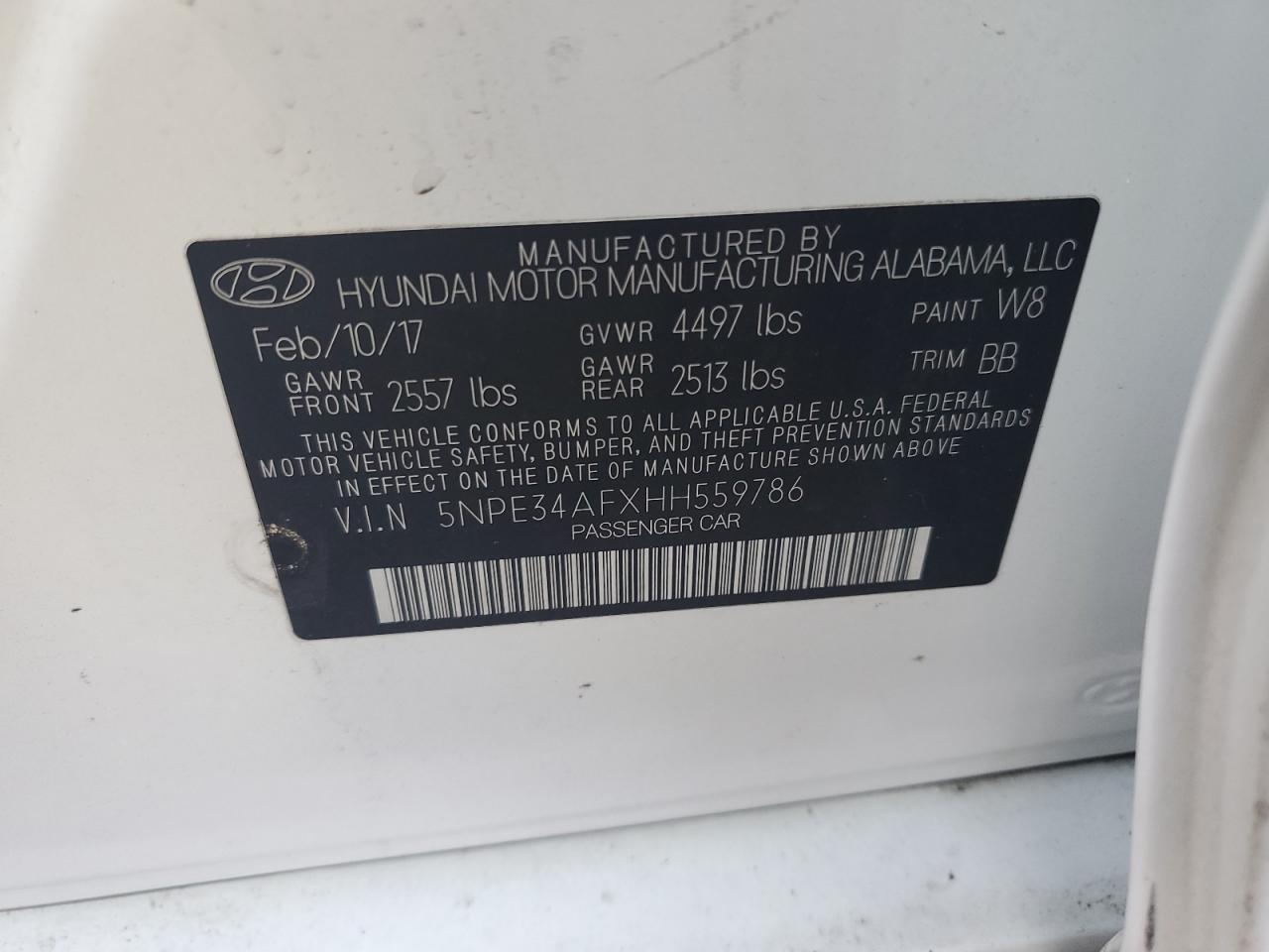 5NPE34AFXHH559786 2017 Hyundai Sonata Sport