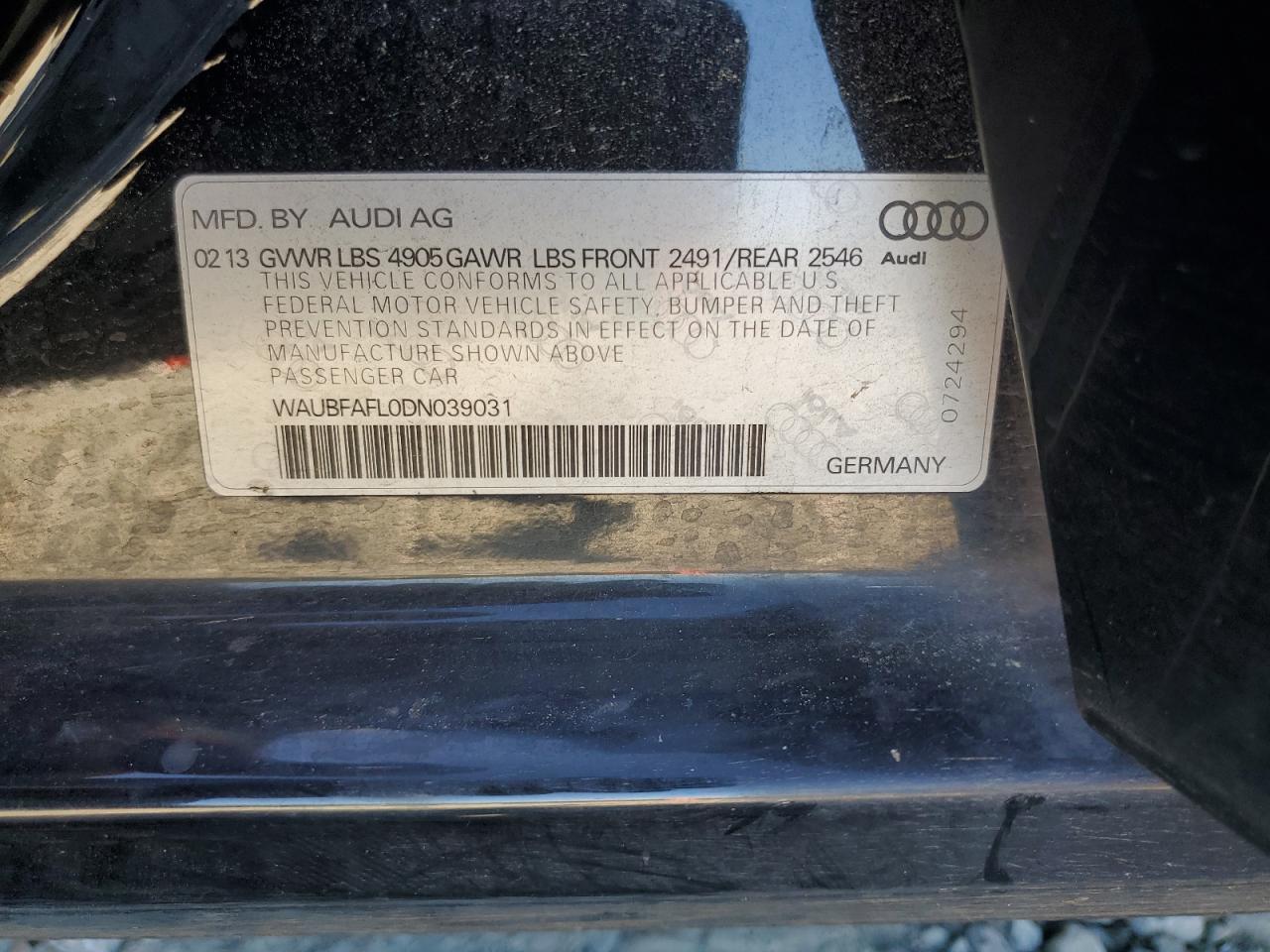 2013 Audi A4 Premium VIN: WAUBFAFL0DN039031 Lot: 74790914